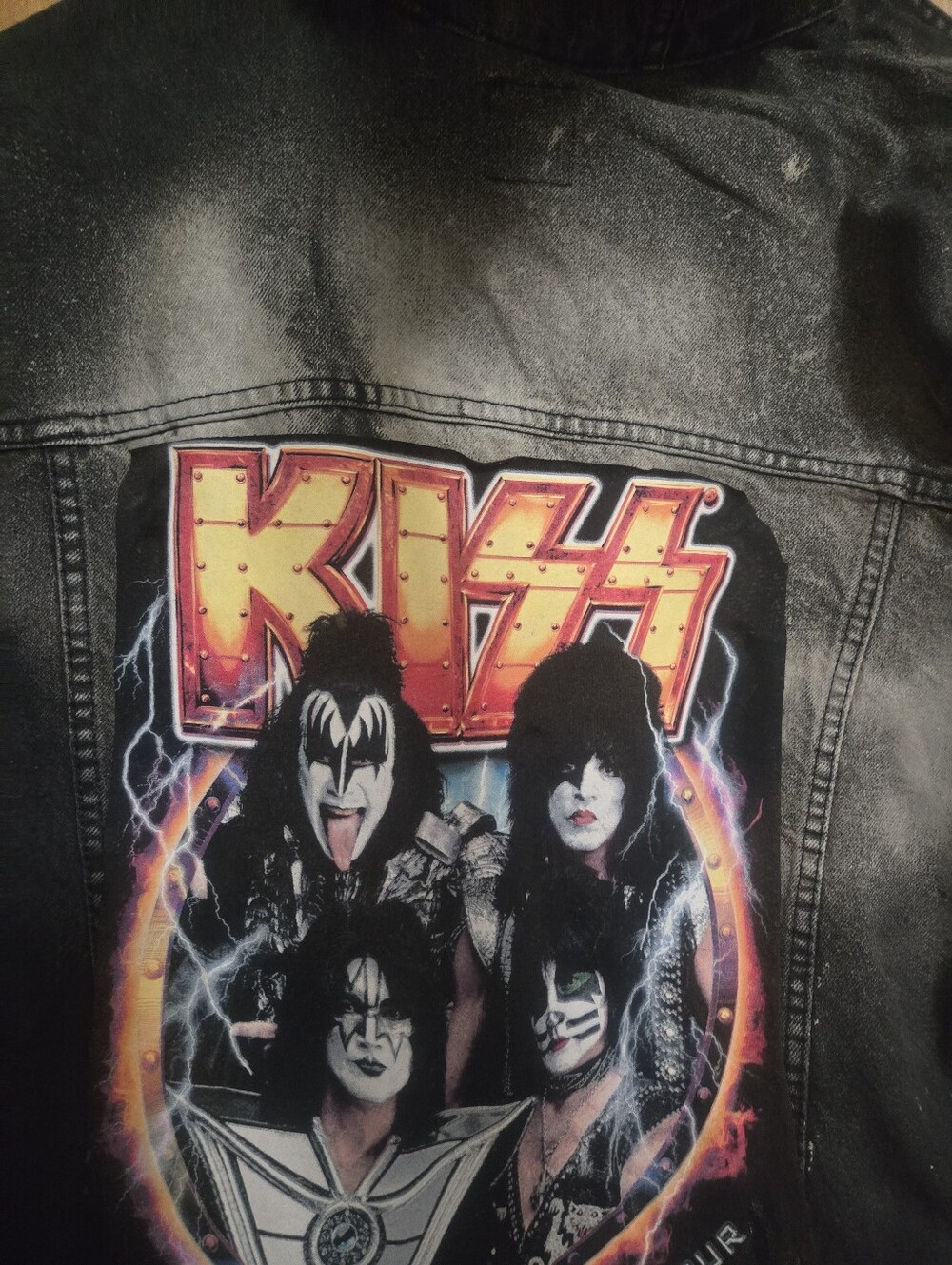KISS End of the Road Jacket — Upcycled Black Denim, Band Merch. Jacket5 - Picture 4 of 7